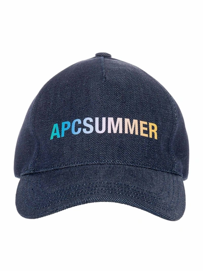 Shop Apc Summer Logo Baseball Cap In Indigo