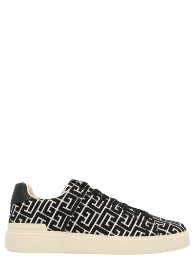 Balmain B Court Monogram Jacquard Low-top Sneaker In Avorio/nero