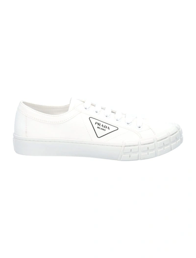 Shop Prada Wheel Cassetta Sneakers In White