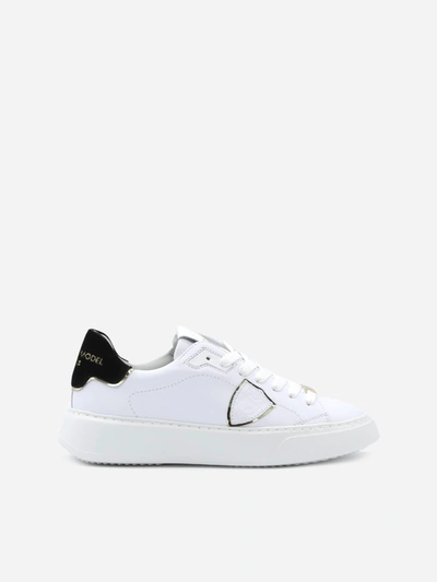 Shop Philippe Model Temple Sneakers In Leather With Contrasting Velvet Heel Tab In White