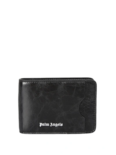 Shop Palm Angels Branded Wallet In Black White