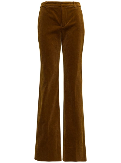 Shop Saint Laurent Brown Ribbed Pants In Bordeaux