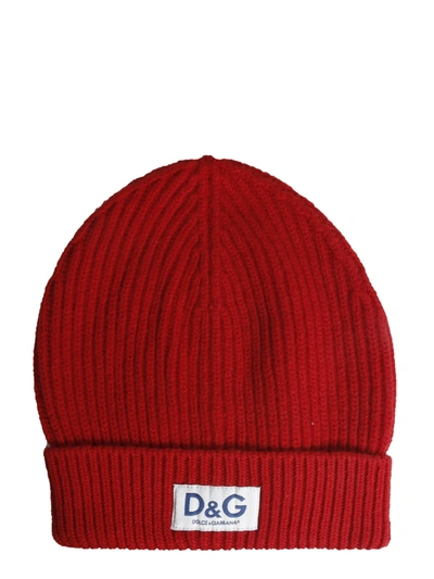 Shop Dolce & Gabbana Knitted Hat In Rosso Scurissimo