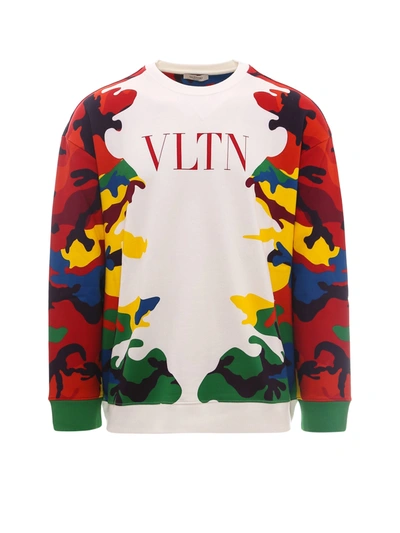 Shop Valentino Sweatshirt In Bianco/camou7 3