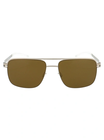 Shop Mykita Wilder Sunglasses In 470 Matte Silver Raw Brown Solid