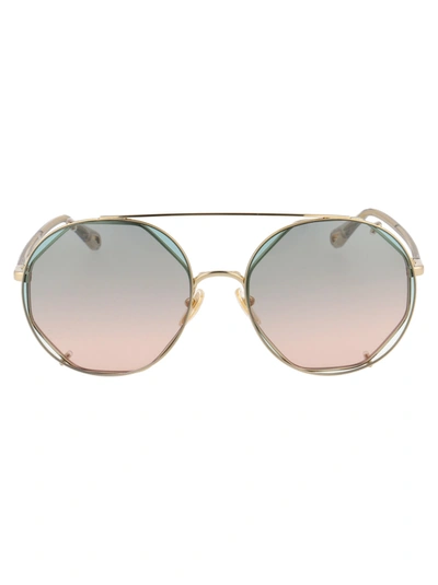 Shop Chloé Ch0041s Sunglasses In 001 Gold Havana Green