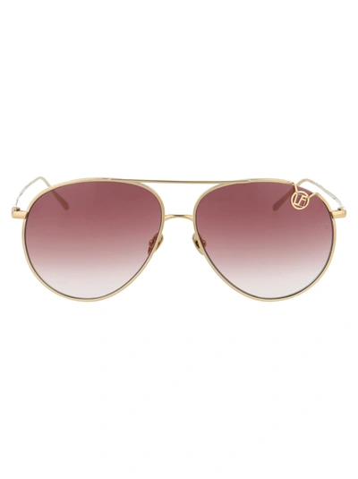 Shop Linda Farrow Joni Sunglasses In Light Gold/ Burgundy Grad