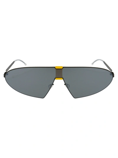 Shop Mykita Karma Sunglasses In 423 Mh40 Black/yellow Silver Shield