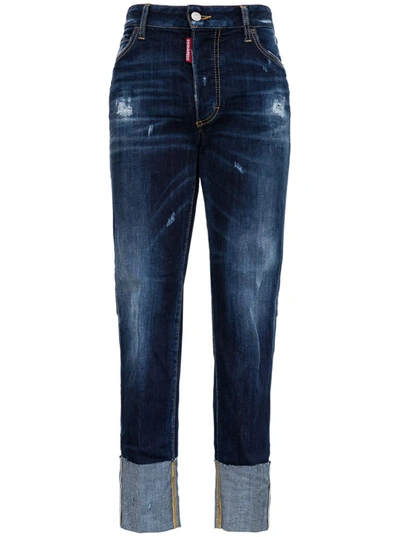 Shop Dsquared2 Straight Jeans With Ripped Details In Blue