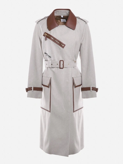 Shop Burberry Cotton Canvas Trench Coat With Leather Inserts