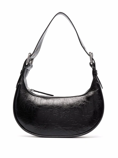 Shop By Far Soho Creased Leather Shoulder Bag In Black