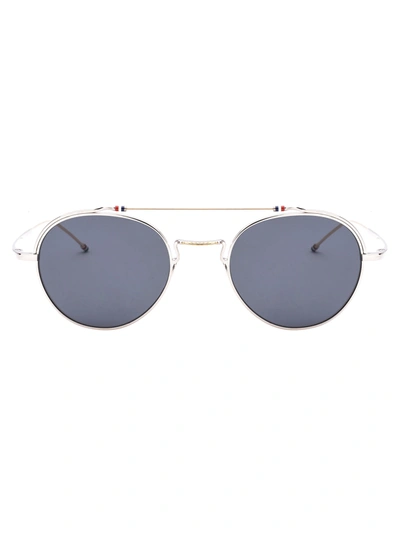 Thom Browne Round Frame Sunglasses In Silver - White Gold W/ Dark Grey - Ar