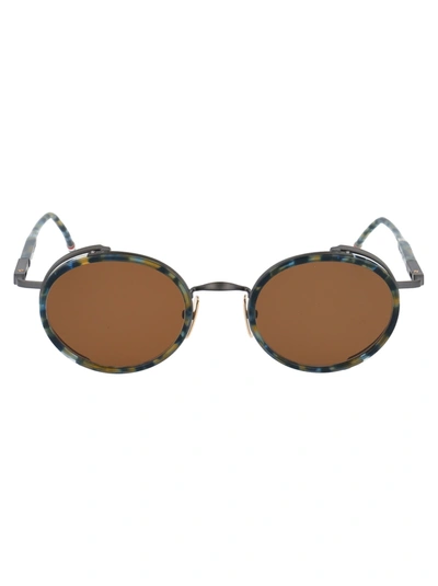 Shop Thom Browne Tb-813 Sunglasses In Navy Tortoise - Black Iron W/ Dark Brown - Ar