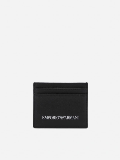 Shop Emporio Armani Card Holder With Contrasting Logo Print In Nero.