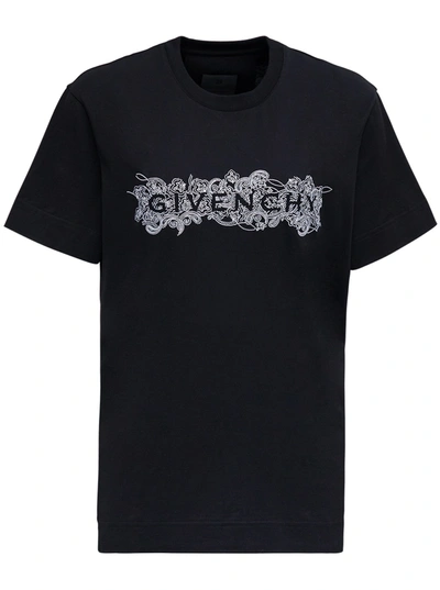 Shop Givenchy Black Cotton T-shirt With Logo Print In Nero