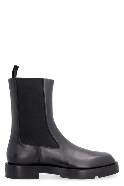 Shop Givenchy Squared Leather Chelsea Boots In Black