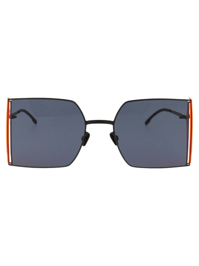 Shop Mykita Hl003 Sunglasses In 871 Black/fluo Pink Sides Dark Grey Solid