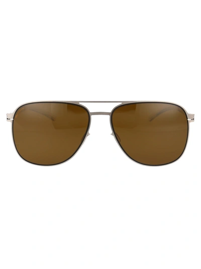 Shop Mykita Caleb Sunglasses In 508 Silver/bluevelvet Polpro Amber Brown