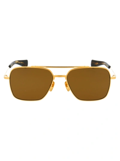 Shop Dita Flight Seven Sunglasses In Yellow Gold W/dark Brown Polarized