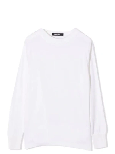 Shop Balmain Logo Sweater In Bianco-nero