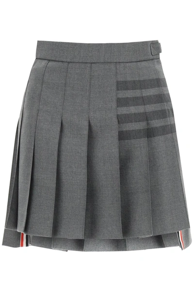 Shop Thom Browne 4-bar Pleated Mini Skirt In Med Grey