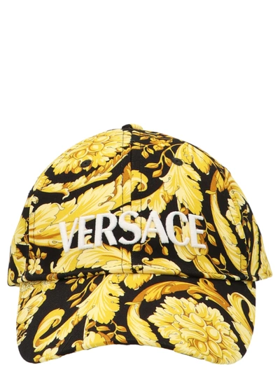 Shop Versace Cap In Black/yellow