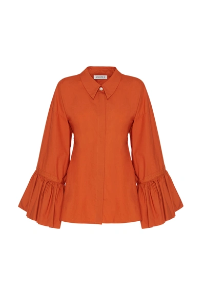 Shop Amotea Claudia Shirt In Orange Poplin