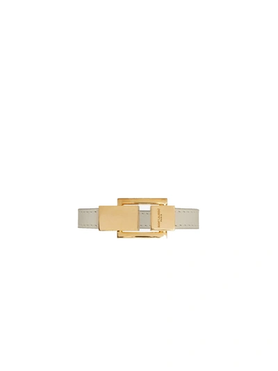 Shop Saint Laurent Carré Bracelet In Leather And Metal In Cream