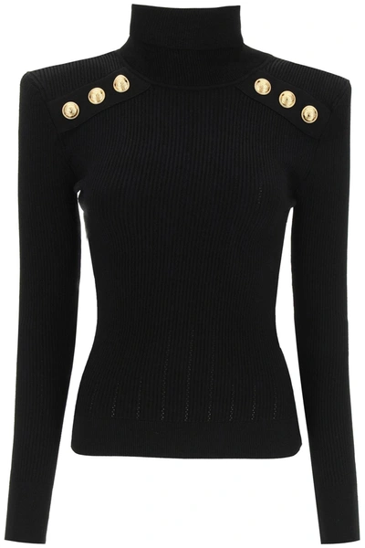 Shop Balmain Sweater With Buttons In Nero