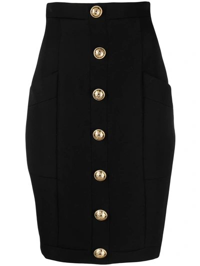Shop Balmain Black Wool Skirt In Noir