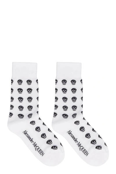 Shop Alexander Mcqueen Logo Cotton Blend Socks In White