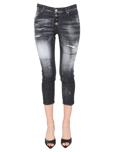 Shop Dsquared2 Cool Girl Cropped Destroyed Jeans In Black