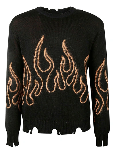 Shop Vision Of Super Flame Embroidered Cut-out Detail Sweater In Black