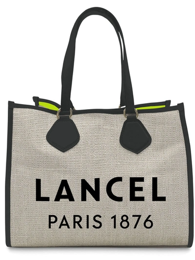 Shop Lancel Jute And Black Leather Summer Tote In White Black