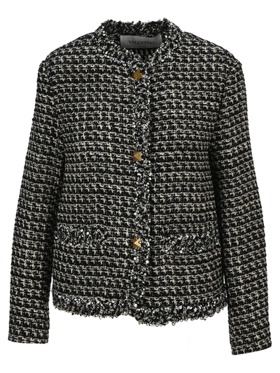 Shop Valentino Embroidered Sensation Lurex Tweed Jacket In Black
