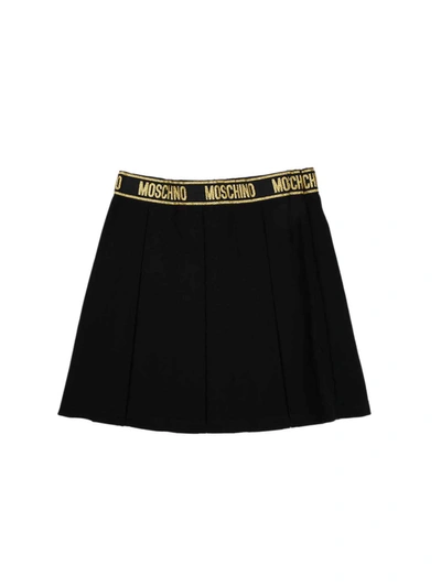 Shop Moschino Black Skirt With Gold Logo Elastic
