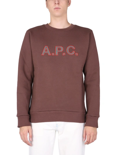 Shop Apc Sweatshirt With Embroidered Logo In Caa - Marron