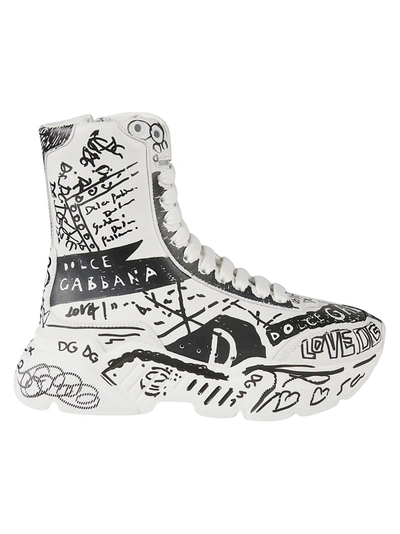 Shop Dolce & Gabbana Alta Logo Print High Sneakers In Scritte Fdo.bianco