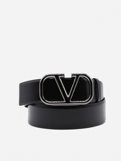Shop Valentino Vlogo Signature Leather Belt In Nero