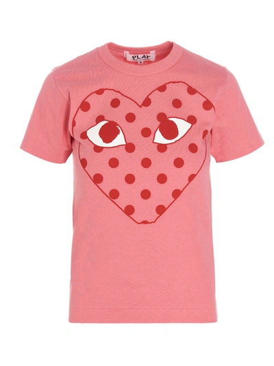 Shop Comme Des Garçons Play Polka Dot Heart T-shirt In Rosa