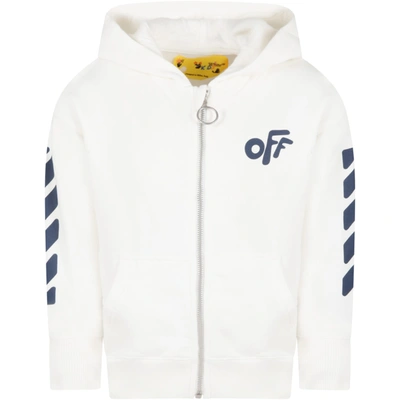Shop Off-white White Sweatshirt For Kids With Off Logo In Bianco E Blu