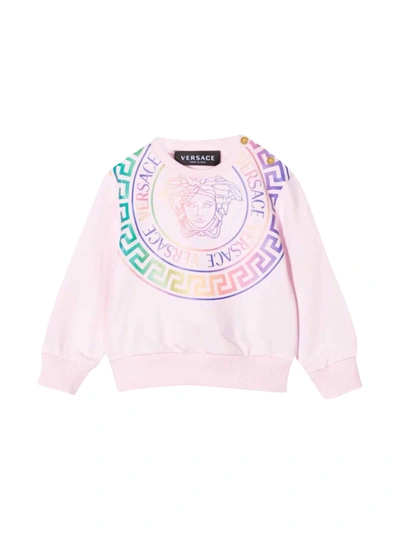 Shop Versace Young Newborn Pink Sweatshirt In Rosa