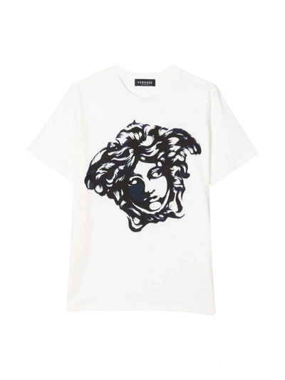 Shop Versace Young Unisex White T-shirt In Bianco E Blu