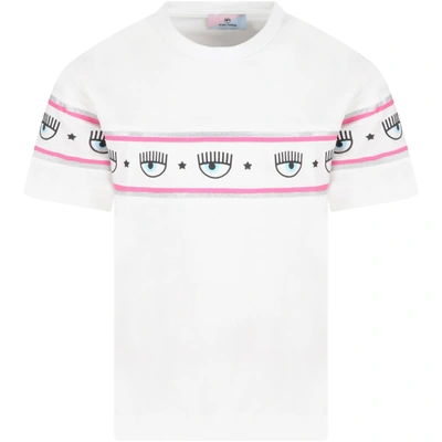 Shop Chiara Ferragni White T-shirt For Girl With Eyestar In Bianco