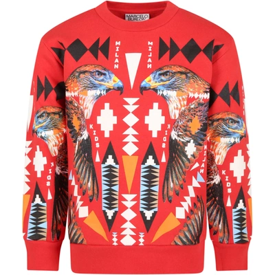 Shop Marcelo Burlon County Of Milan Red Sweatshirt For Boy With Eagles In Rosso