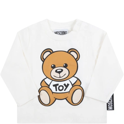 Shop Moschino White T-shirt For Baby Kids With Teddy Bear In Panna