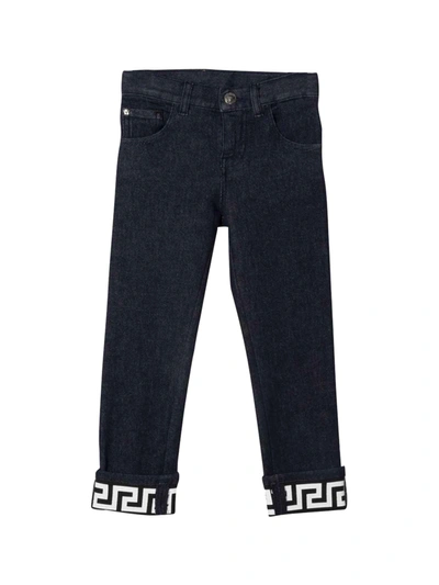 Shop Versace Young Boys Slim Jeans In Blu