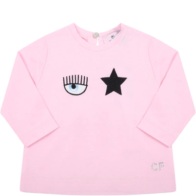 Shop Chiara Ferragni Pink T-shirt For Baby Girl With Eyestar In Rosa