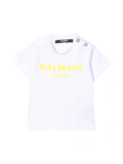 Shop Balmain White Newborn T-shirt In Bianco/giallo