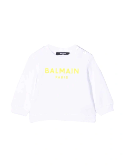 Shop Balmain White Newborn Sweatshirt In Bianco/giallo